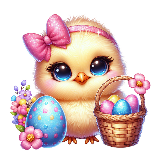 Cute Easter Chick Digital Download, Yellow Chick Clipart, Spring Flowers PNG, Pastel Easter Eggs Graphics, Commercial Use