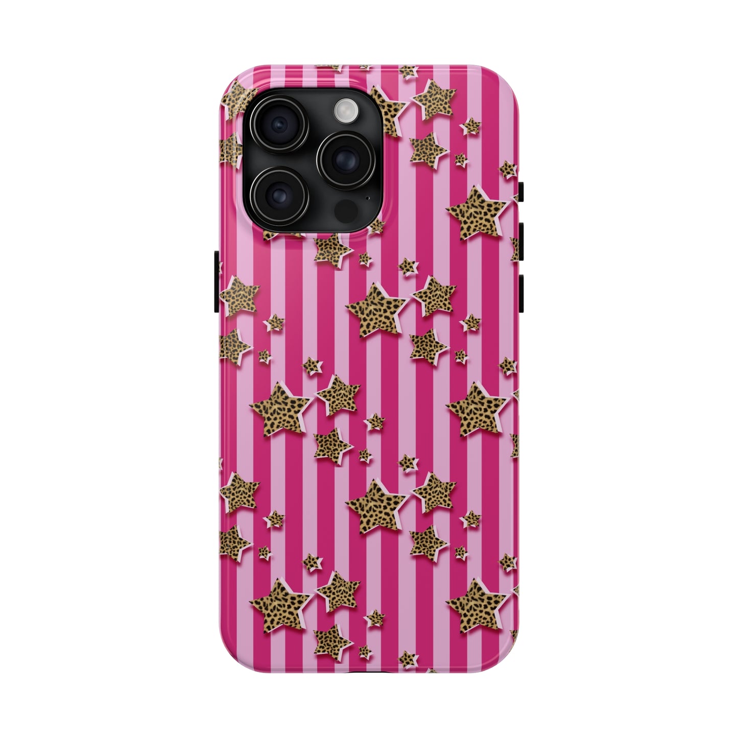 Girly Cheetah Stars and Pink Stripes Design Phone Case- Lightweight, Impact Resistant Cover for iPhone 6, 6s, 12, 13, 14, 15