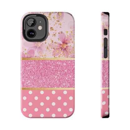 Pink Watercolor flowers and Polka Dot Design Phone Case- Lightweight, Impact Resistant Cover for iPhone 6, 6s, 12, 13, 14, 15