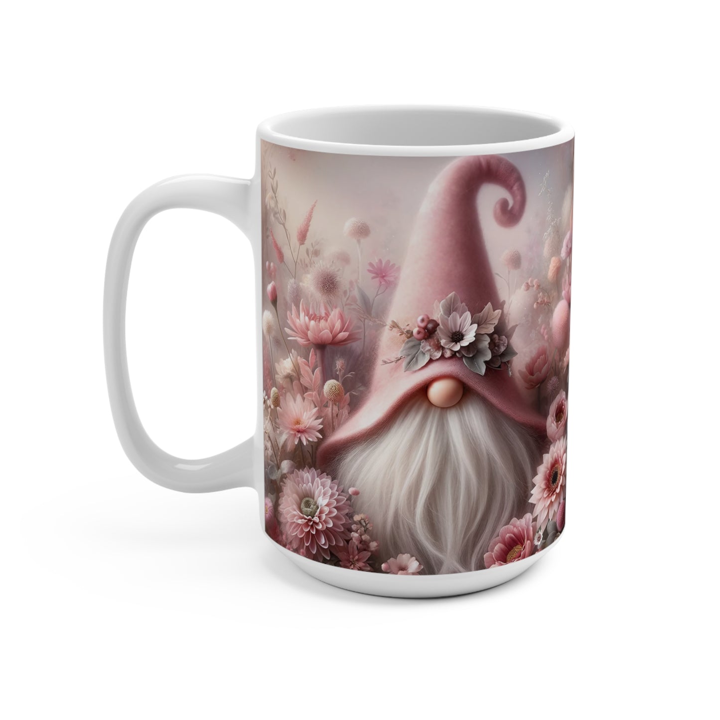 Whimsical Garden Gnome Mug, Floral Fantasy Art Coffee Cup, Enchanted Spring Blossom Gift, Unique Fantasy Lover Drinkware, Unique Gift Idea, Mug 15oz