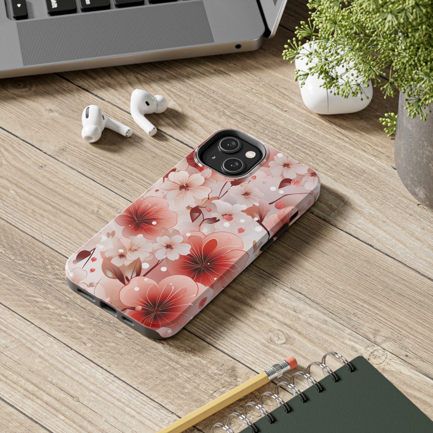 Pink Floral Pattern Design Tough Phone Case compatible with a large variety of iPhone models, Gift, Phone Case