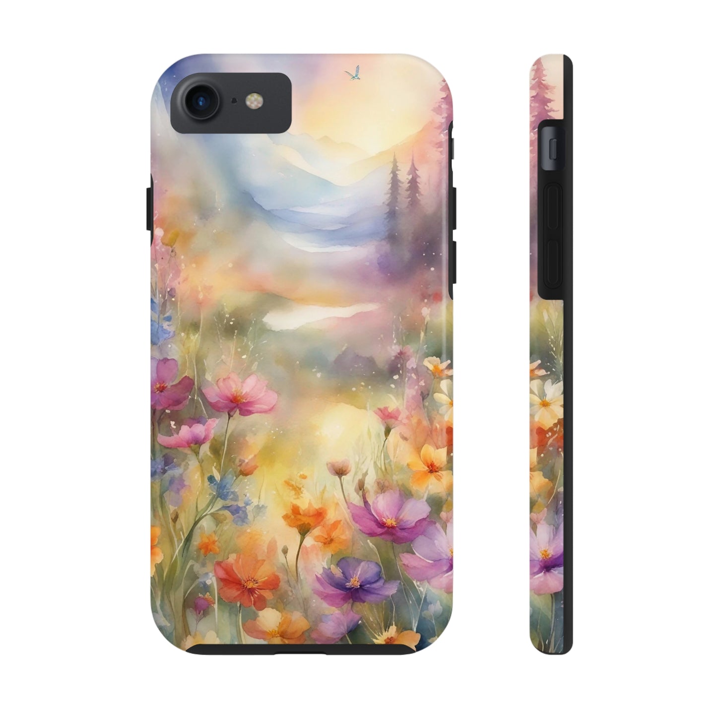 Watercolor Landscape and Wildflowers Pattern print design Tough Phone Case compatible with a large variety of phone models, Phone Case