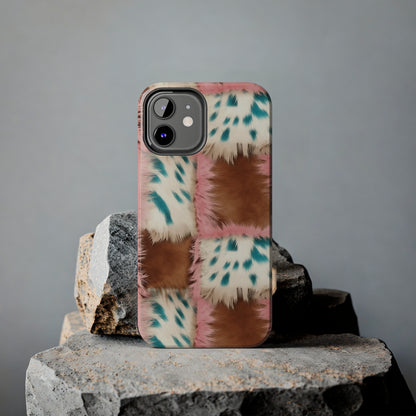 Modern Cowgirl Cowhide Design Pattern Print Tough Phone Case compatible with a large variety of phone models, Phone Case, Gift