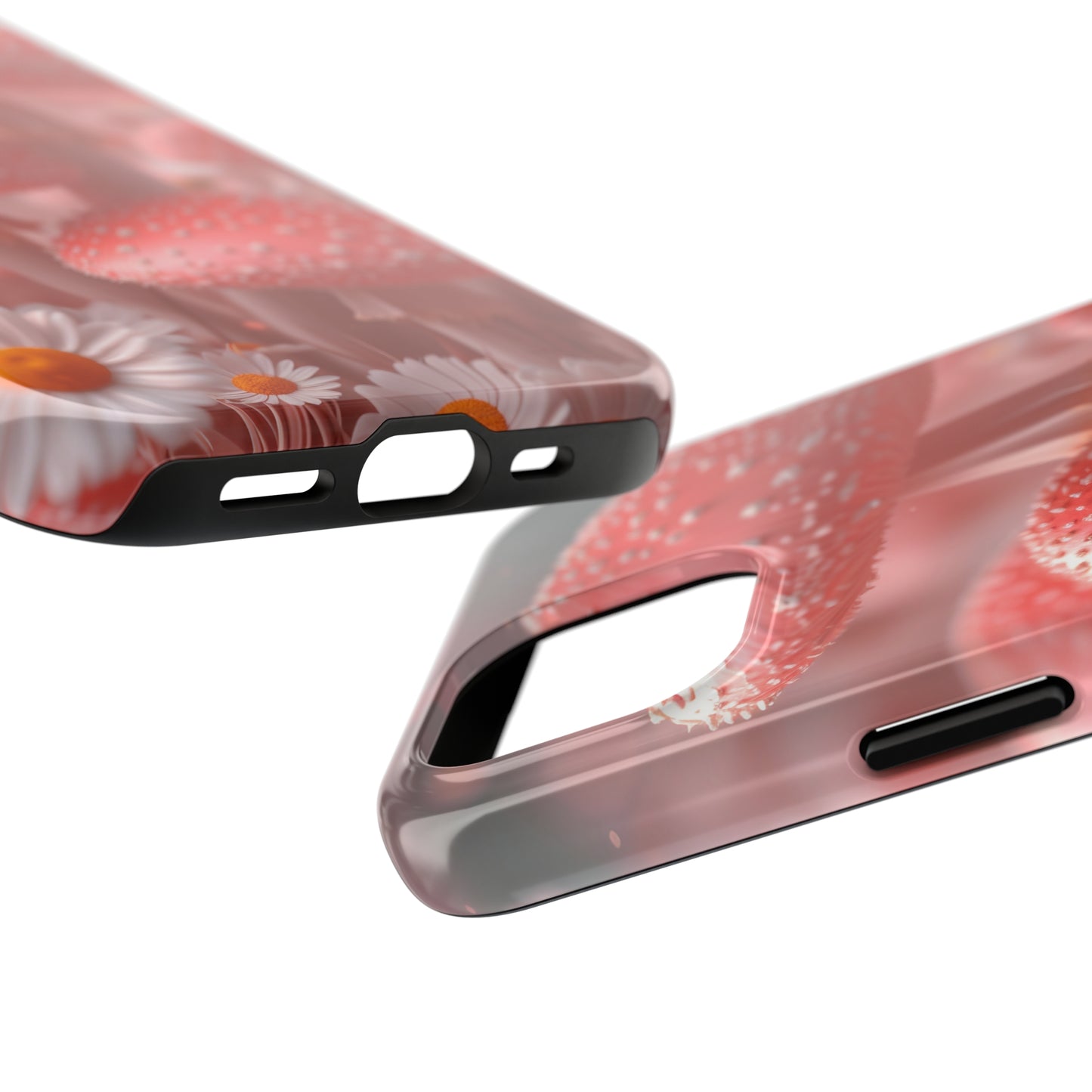 Whimsical Pink Mushrooms and Daisies Design Tough Phone Case compatible with a large variety of iPhone models, Gift, Phone Case