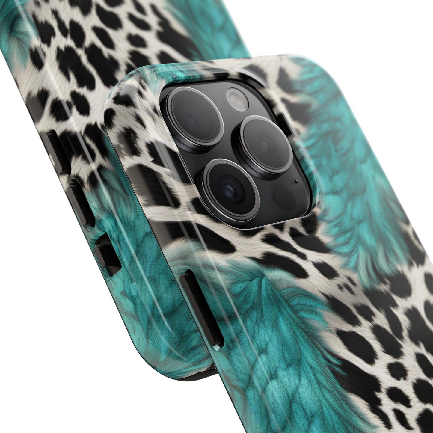 Grunge Turquoise and Animal Print Pattern Design Tough Phone Case compatible with a large variety of iPhone models, Phone Case, Gift