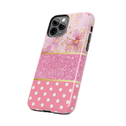 Pink Watercolor flowers and Polka Dot Design Phone Case- Lightweight, Impact Resistant Cover for iPhone 6, 6s, 12, 13, 14, 15