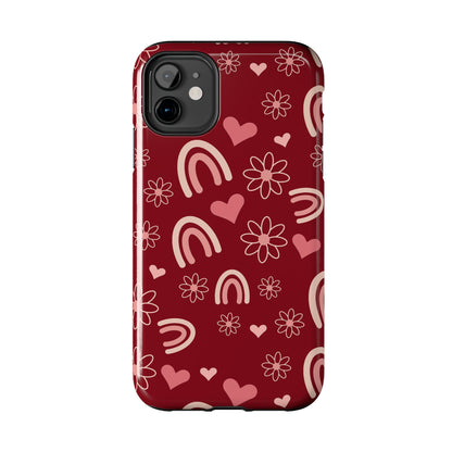 Red Boho Rainbow print Design Tough Phone Case compatible with a large variety of iPhone models, Gift, Phone Case