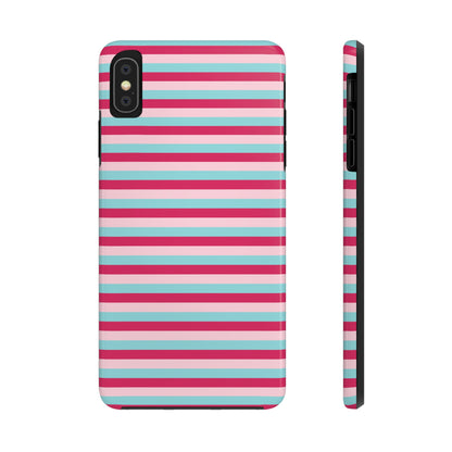 Pink and Blue Girly Stripe print Design Tough Phone Case compatible with a large variety of iPhone models, Gift, Phone Case