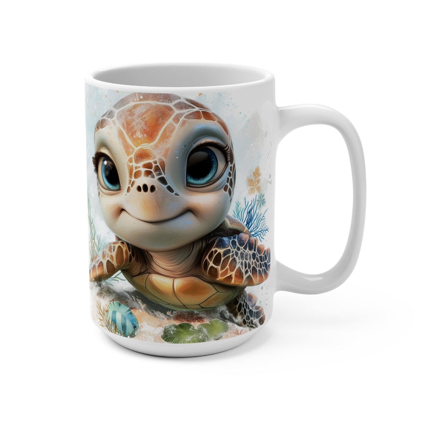 Cute Sea Turtle Mug, Ocean Life Coffee Cup, Animated Turtle Lover Gift, Marine Animal Artwork, Adorable Wildlife Drinkware, Unique Drinkware, Unique Gift Idea, Mug 15oz
