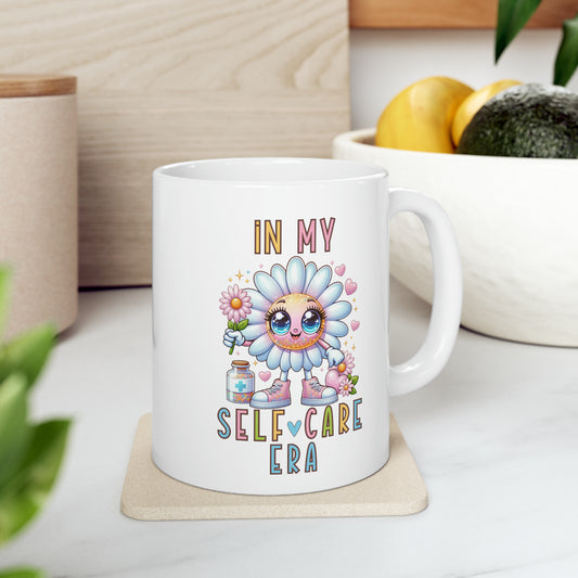 Adorable Self Care Daisy Mug, Inspirational Quote, Kawaii Flower Mug, Cute Coffee Cup, Mental Health Positivity Gift, Ceramic Mug, 11oz