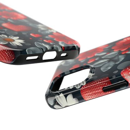 3D Flowers and Red Hearts Digital print Design Tough Phone Case compatible with a large variety of iPhone models, Gift, Phone Case