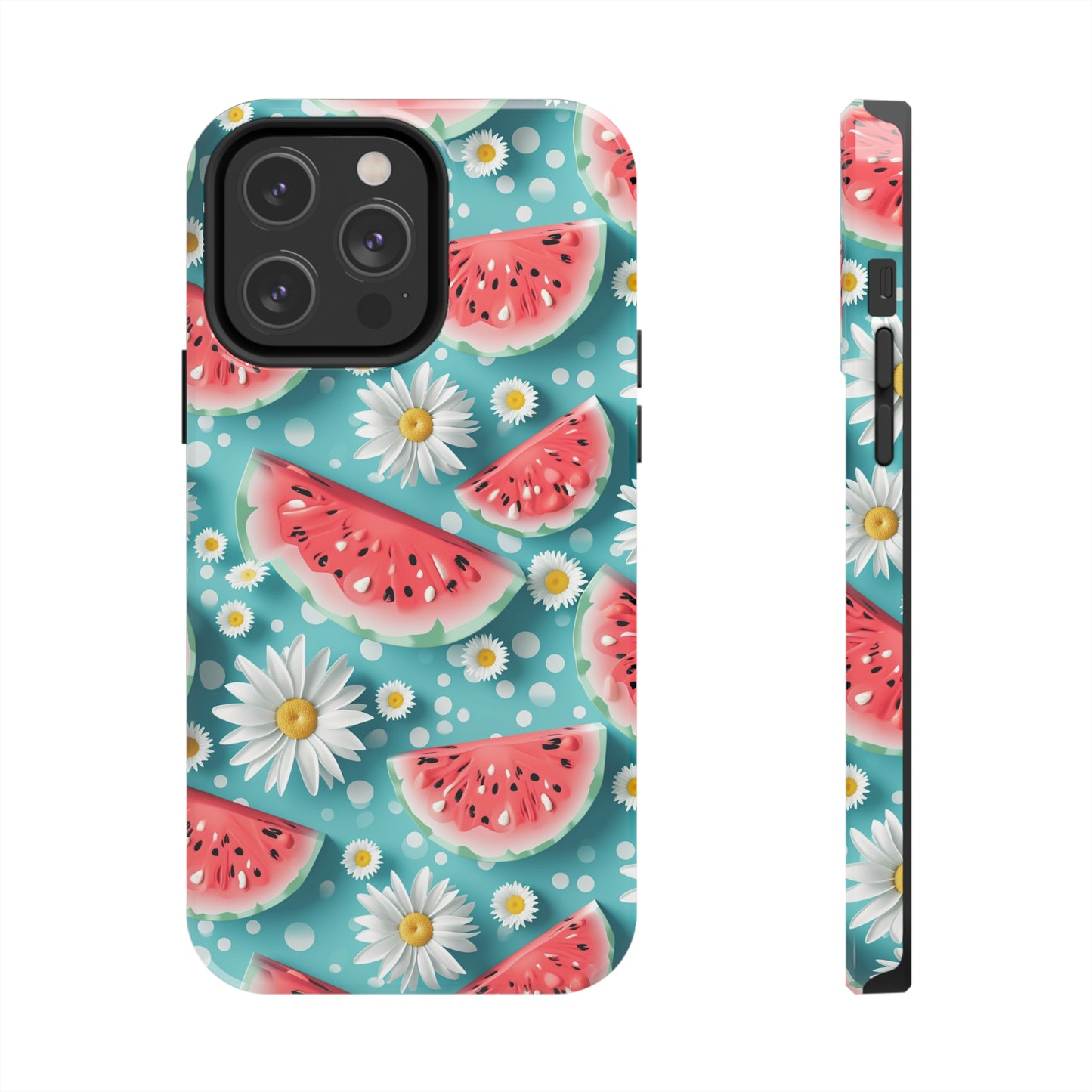 Watermelon Slices and Daisies Digital print Design Tough Phone Case compatible with a large variety of iPhone models, Gift, Phone Case