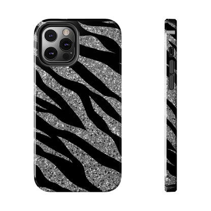 Silver and Black Zebra Print Design  Phone Case- Lightweight, Impact Resistant Cover for iPhone 6, 6s, 12, 13, 14, 15