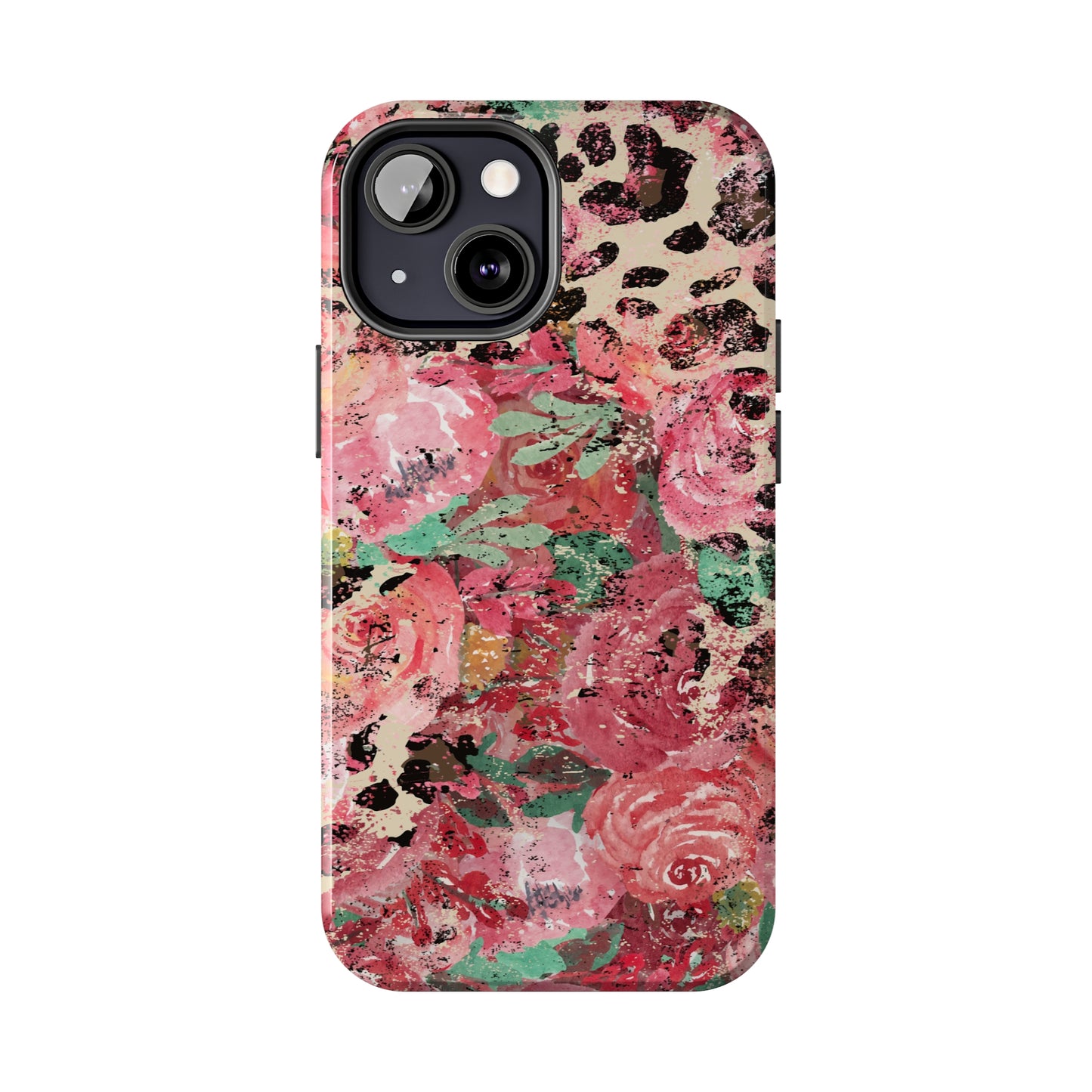 Western Leopard and Pink Roses Design Phone Case- Lightweight, Impact Resistant Cover for iPhone 6, 6s, 12, 13, 14, 15