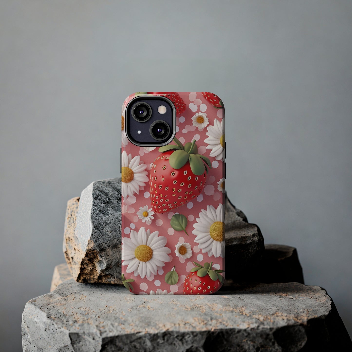 Strawberries & Daisies Digital print Design Tough Phone Case compatible with a large variety of iPhone models, Gift, Phone Case