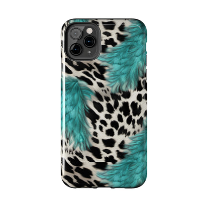 Grunge Turquoise and Animal Print Pattern Design Tough Phone Case compatible with a large variety of iPhone models, Phone Case, Gift