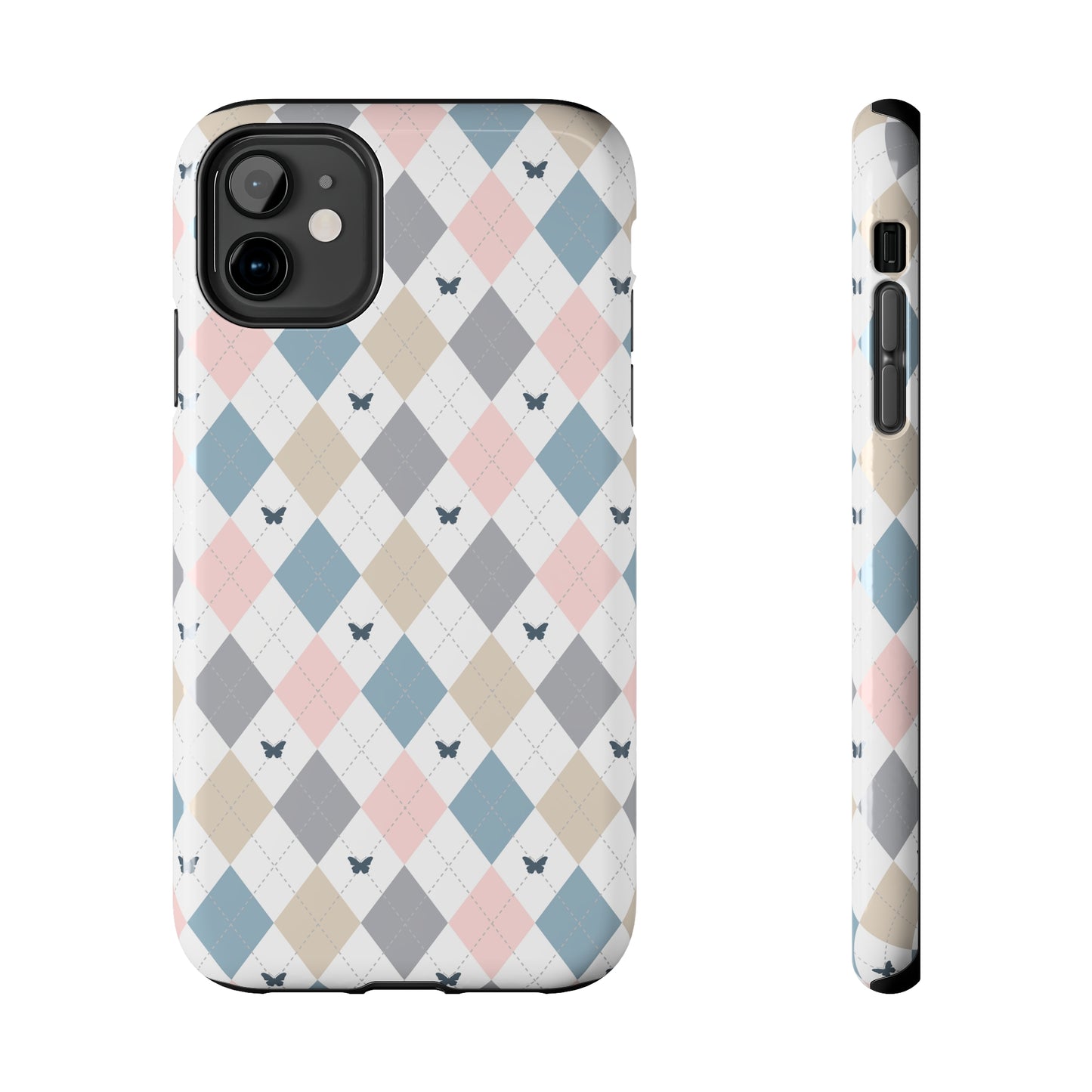 Argyle Pastel Plaid and Butterflies print design Tough Phone Case compatible with a large variety of iphone models