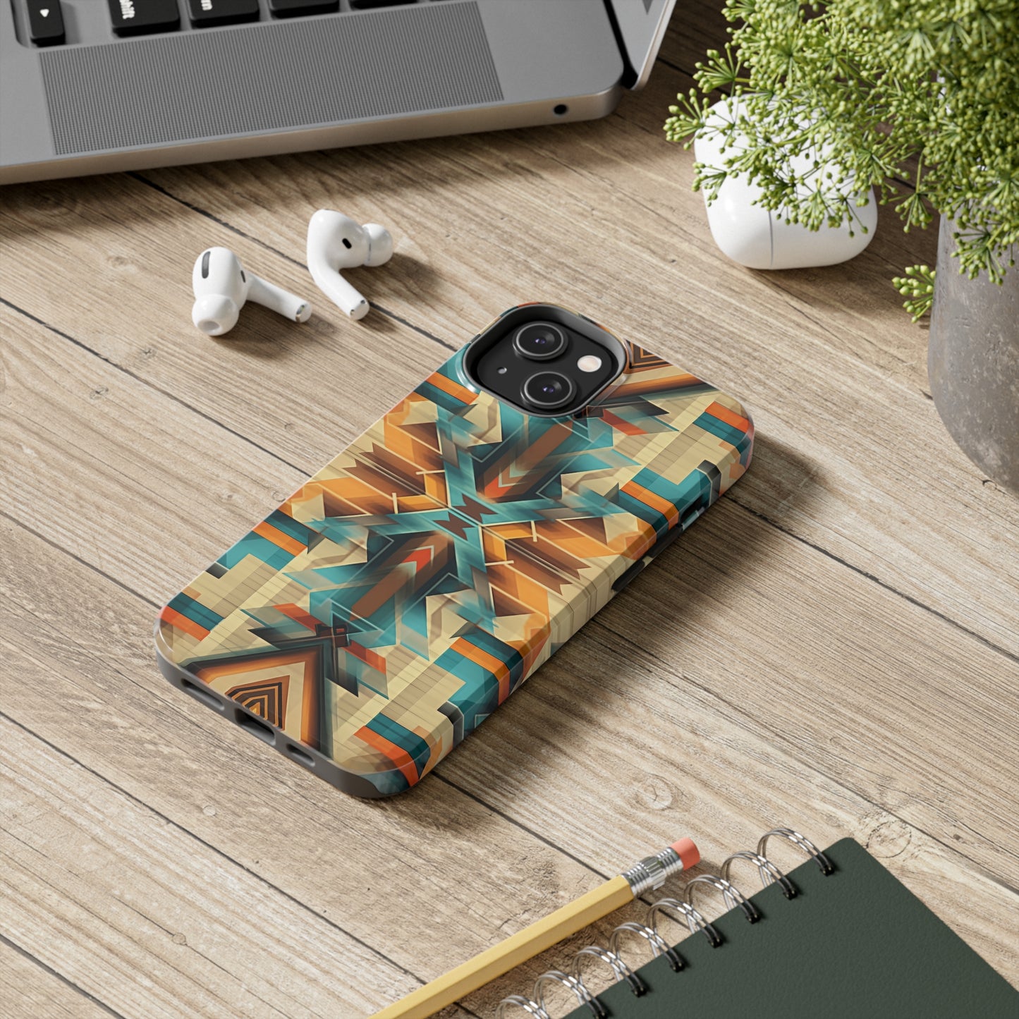 Beautiful Blue and Cream Native American Pattern Design Tough Phone Case compatible with a large variety of iPhone models, Gift, Phone Case