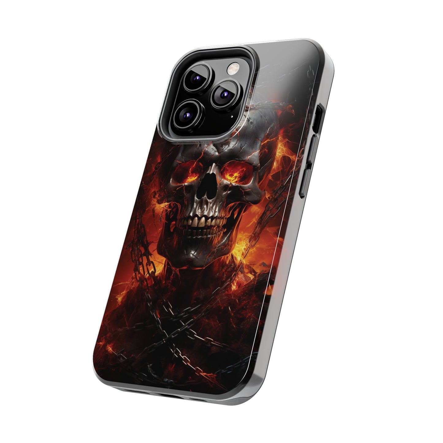 Gothic Skull iPhone Case, Dark Aesthetic Fiery Eyes, Unique Horror Style iPhone Accessory, Cool Tech Design for iPhone Models, Durable Phone Accessory Protective Cover for iPhone Models, Tough iPhone Case