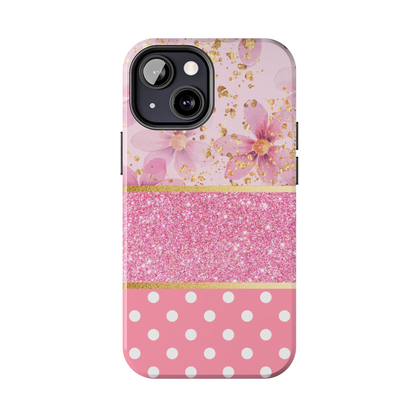 Pink Watercolor flowers and Polka Dot Design Phone Case- Lightweight, Impact Resistant Cover for iPhone 6, 6s, 12, 13, 14, 15