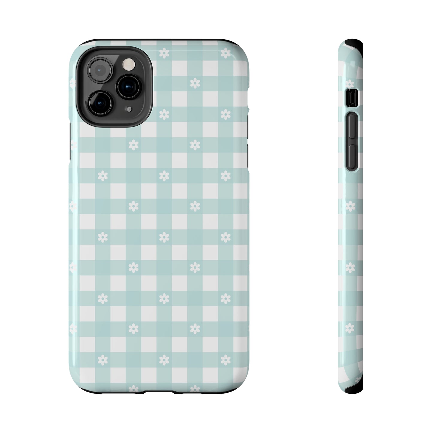 Cute Blue and White Gingham with Daisies Digital print Design Tough Phone Case compatible with a large variety of iPhone models, Gift, Phone Case