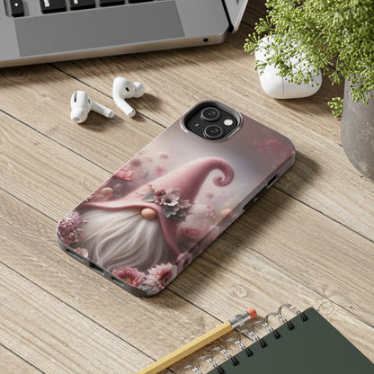 Pink Floral Fantasy Gnome Design Phone Case- Lightweight, Impact Resistant Cover for iPhone 6, 6s, 12, 13, 14, 15