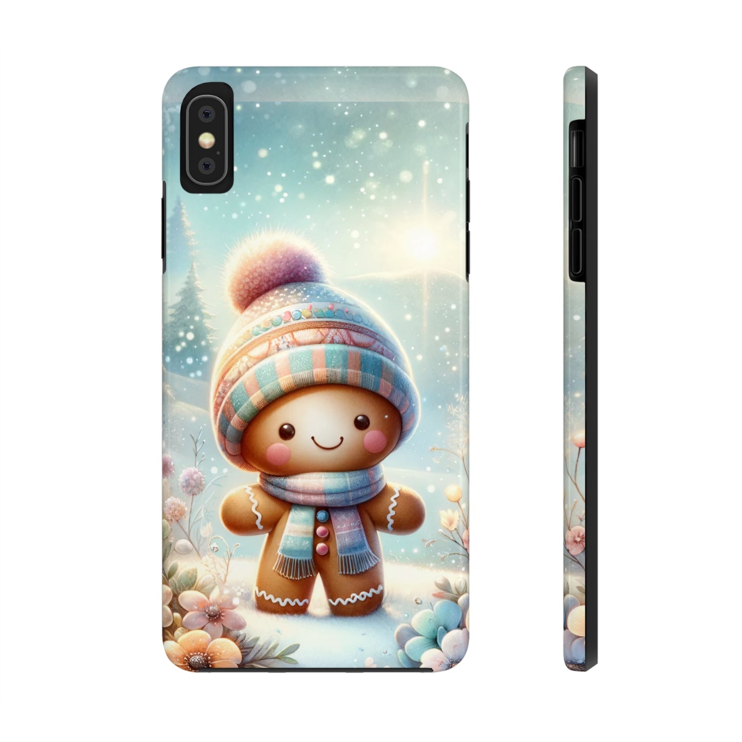 Cute Happy Gingerbread Man in the Snow Pattern Design Tough Phone Case compatible with a large variety of iPhone models, Gift, Phone Case