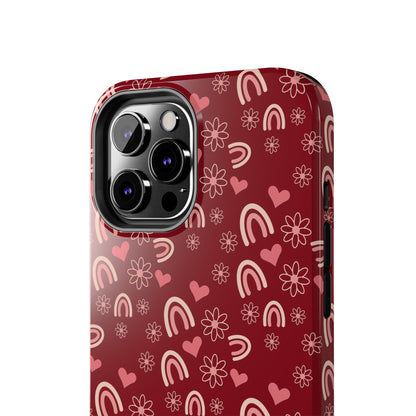 Red Boho2 Rainbow print Design Tough Phone Case compatible with a large variety of iPhone models, Gift, Phone Case