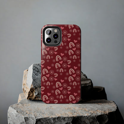 Red Boho2 Rainbow print Design Tough Phone Case compatible with a large variety of iPhone models, Gift, Phone Case