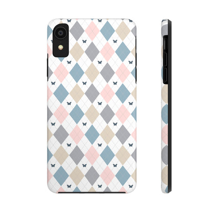 Argyle Pastel Plaid and Butterflies print design Tough Phone Case compatible with a large variety of iphone models