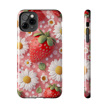 Strawberries & Daisies Digital print Design Tough Phone Case compatible with a large variety of iPhone models, Gift, Phone Case