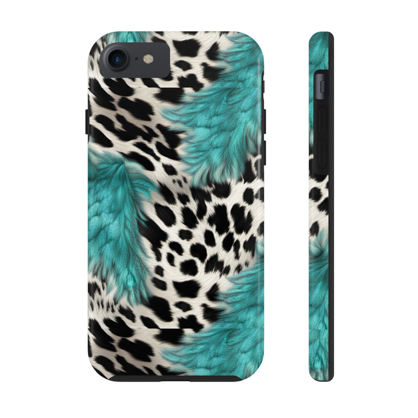 Grunge Turquoise and Animal Print Pattern Design Tough Phone Case compatible with a large variety of iPhone models, Phone Case, Gift