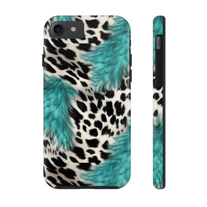 Grunge Turquoise and Animal Print Pattern Design Tough Phone Case compatible with a large variety of iPhone models, Phone Case, Gift