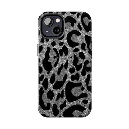 Silver and Black Leopard Design Phone Case- Lightweight, Impact Resistant Cover for iPhone 6, 6s, 12, 13, 14, 15