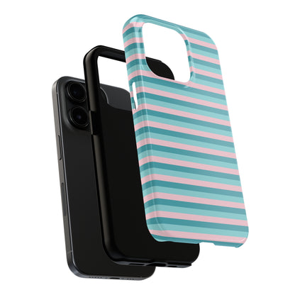 Pink and Aqua Girly Stripe print Design Tough Phone Case compatible with a large variety of iPhone models, Gift, Phone Case