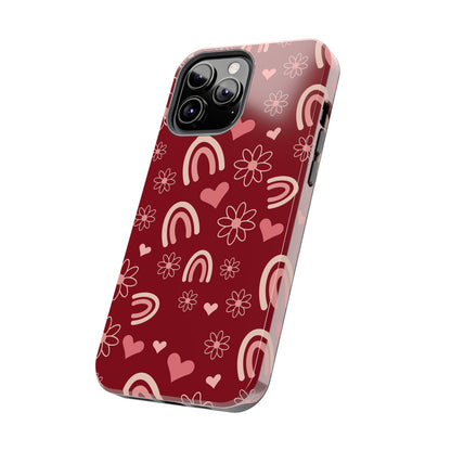 Red Boho Rainbow print Design Tough Phone Case compatible with a large variety of iPhone models, Gift, Phone Case