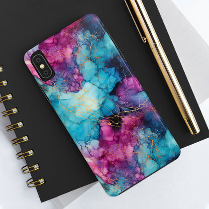 Blue and Purple Alcohol Ink Digital print Design Tough Phone Case compatible with a large variety of iPhone models, Gift, Phone Case