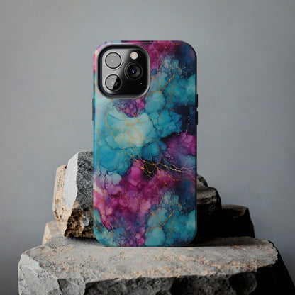 Blue and Purple Alcohol Ink Digital print Design Tough Phone Case compatible with a large variety of iPhone models, Gift, Phone Case