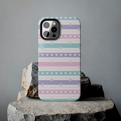 Pastel Stripes and Hearts print design Tough Phone Case compatible with a large variety of iphone models