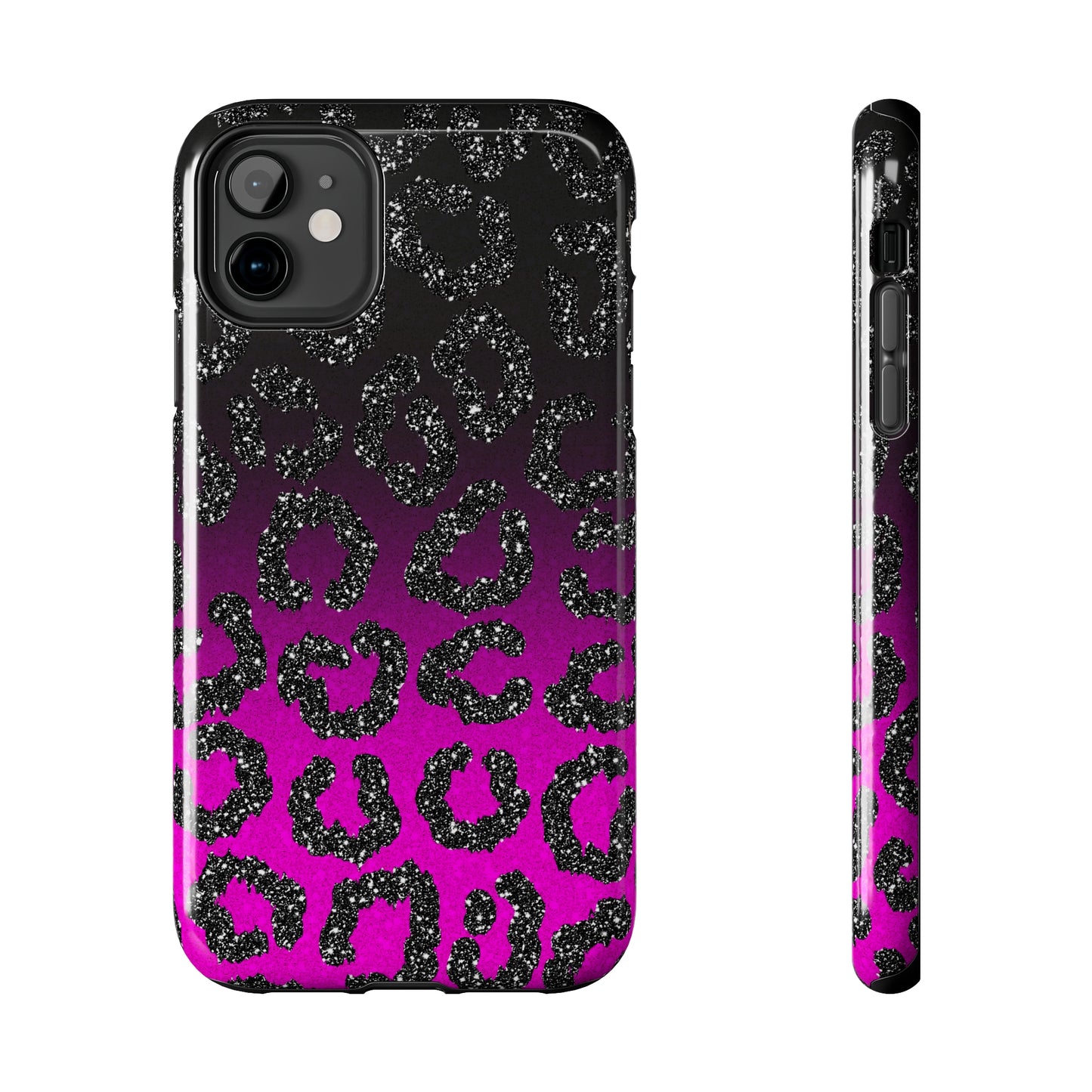 Pink and Black Ombre Leopard Design Phone Case- Lightweight, Impact Resistant Cover for iPhone 6, 6s, 12, 13, 14, 15