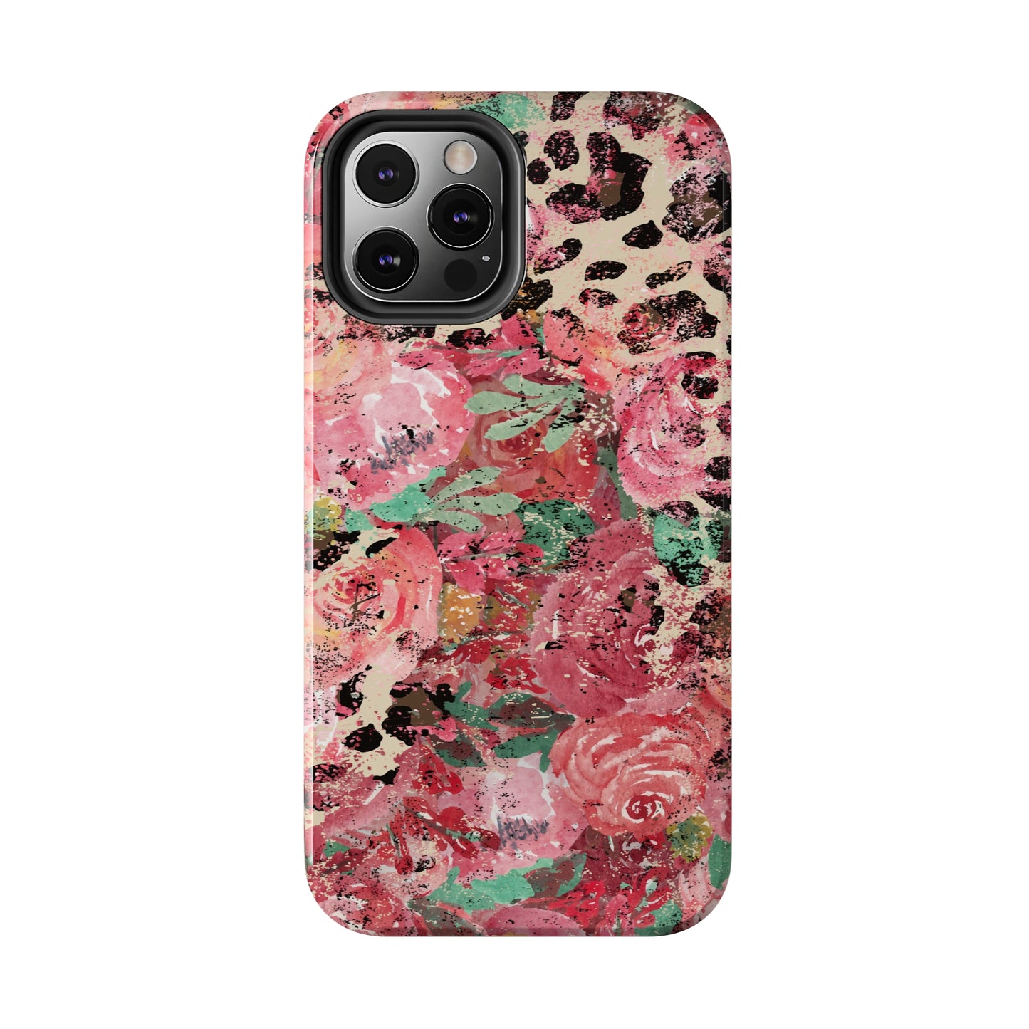 Western Leopard and Pink Roses Design Phone Case- Lightweight, Impact Resistant Cover for iPhone 6, 6s, 12, 13, 14, 15