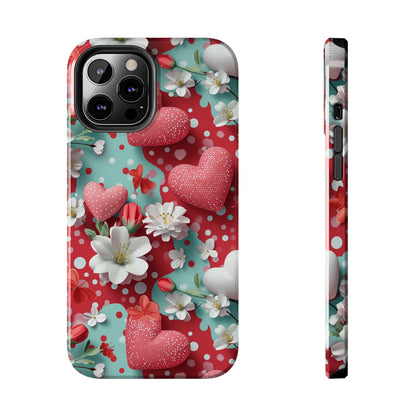 Polka Dot Hearts and Flowers Digital print Design Tough Phone Case compatible with a large variety of iPhone models, Gift, Phone Case