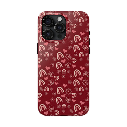 Red Boho2 Rainbow print Design Tough Phone Case compatible with a large variety of iPhone models, Gift, Phone Case