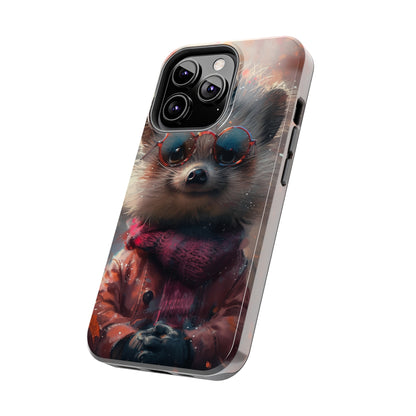 Hedgehog with Glasses and Scarf Design Phone Case- Lightweight, Impact Resistant Cover for iPhone 6, 6s, 12, 13, 14, 15