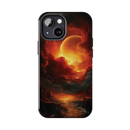 Fiery Red Moon Art iPhone Case, Dramatic Sky Aesthetic Phone Cover, Cool Tech Design for iPhone Models, Durable Phone Accessory Protective Cover for iPhone Models, Tough iPhone Case