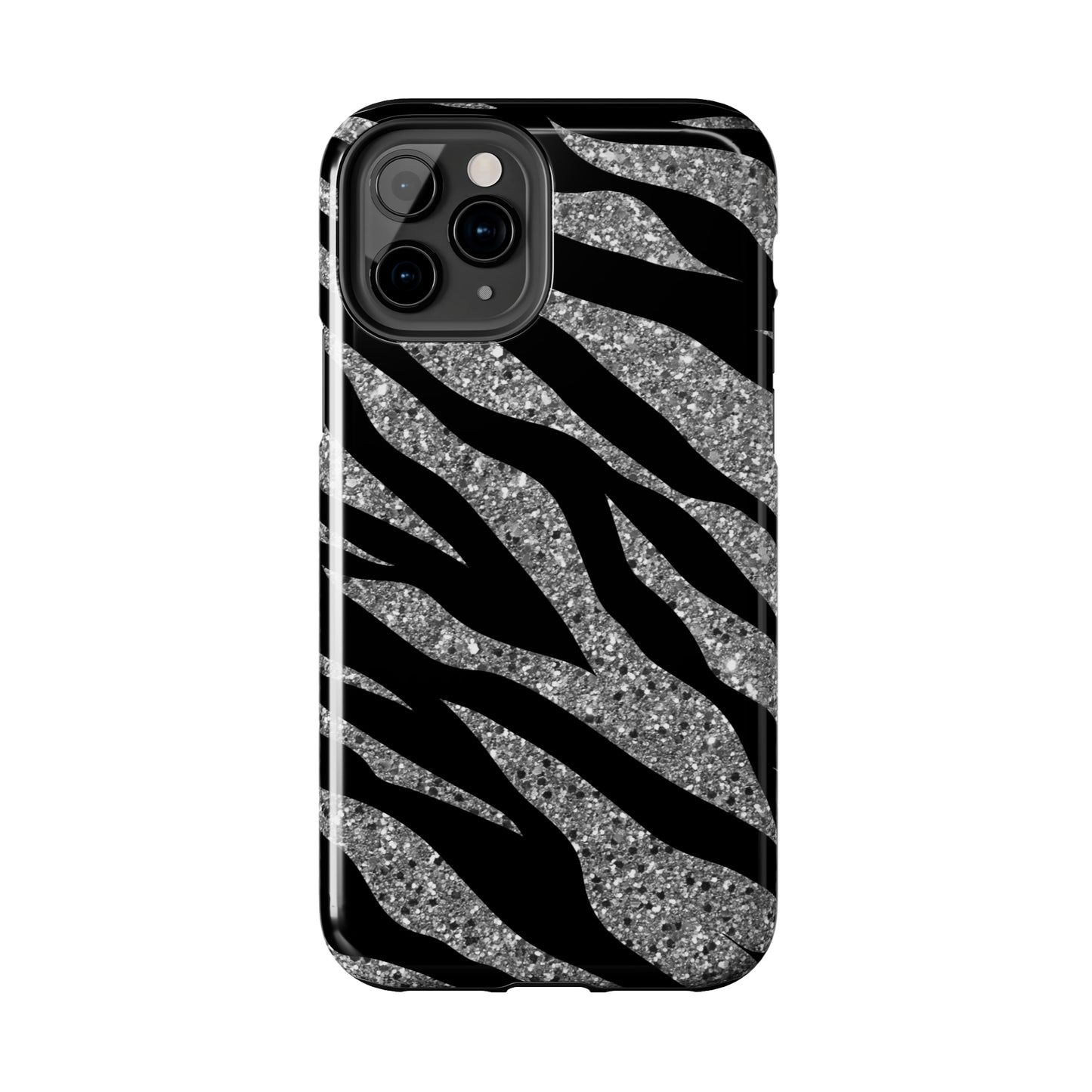 Silver and Black Zebra Print Design  Phone Case- Lightweight, Impact Resistant Cover for iPhone 6, 6s, 12, 13, 14, 15