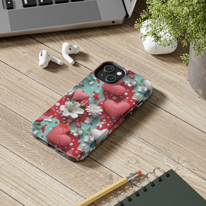 Polka Dot Hearts and Flowers Digital print Design Tough Phone Case compatible with a large variety of iPhone models, Gift, Phone Case