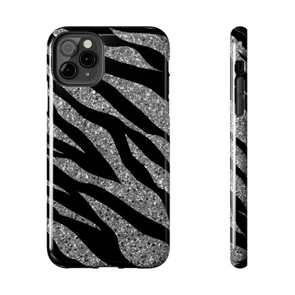 Silver and Black Zebra Print Design  Phone Case- Lightweight, Impact Resistant Cover for iPhone 6, 6s, 12, 13, 14, 15