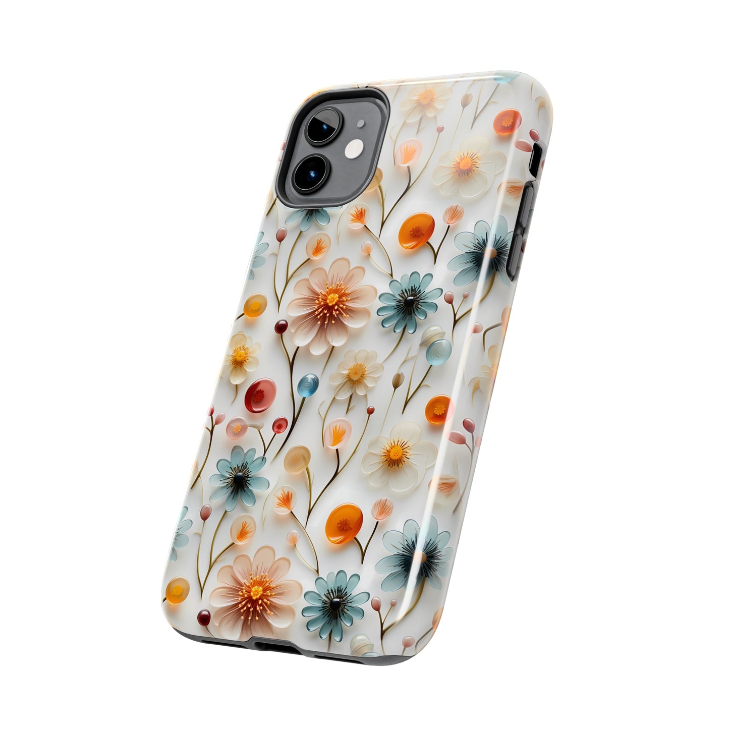 3D Glass Flower Pattern Design Tough Phone Case compatible with a large variety of iPhone models, Phone Case, Birthday Gift