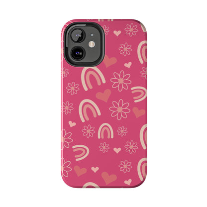 Dark Pink Boho Rainbow print Design Tough Phone Case compatible with a large variety of iPhone models, Gift, Phone Case